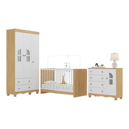 Imagem de Quarto de Bebê Completo com Berço 3 em 1 para Colchão 130x60cm Aurora Multimóveis MP4560