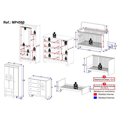 Imagem de Quarto de Bebê Completo com Berço 3 em 1 para Colchão 130x60cm Aurora Multimóveis MP4560