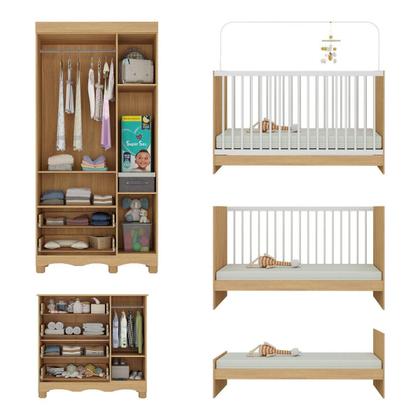 Imagem de Quarto de Bebê Completo com Berço 3 em 1 para Colchão 130x60cm Aurora Multimóveis MP4560
