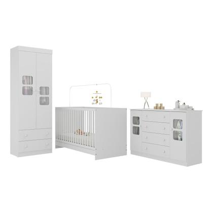 Imagem de Quarto de Bebê Completo com Berço 3 em 1 para Colchão 130x60cm Brisa Multimóveis MP4529