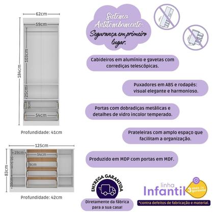 Imagem de Quarto de Bebê Completo com Berço 3 em 1 para Colchão 130x60cm Brisa Multimóveis MP4529