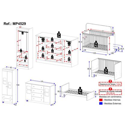 Imagem de Quarto de Bebê Completo com Berço 3 em 1 para Colchão 130x60cm Brisa Multimóveis MP4529