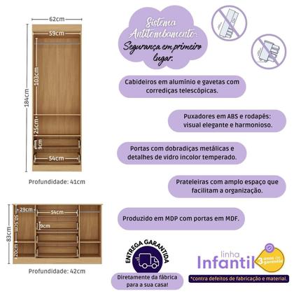 Imagem de Quarto de Bebê Completo com Berço 3 em 1 para Colchão 130x60cm Brisa Multimóveis MP4529