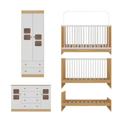 Imagem de Quarto de Bebê Completo com Berço 3 em 1 para Colchão 130x60cm Brisa Multimóveis MP4529