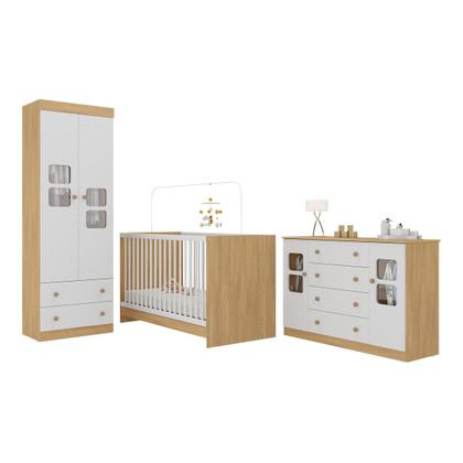 Imagem de Quarto de Bebê Completo com Berço 3 em 1 para Colchão 130x60cm Brisa Multimóveis MP4529