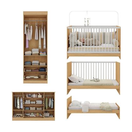 Imagem de Quarto de Bebê Completo com Berço 3 em 1 para Colchão 130x60cm Brisa Multimóveis MP4529