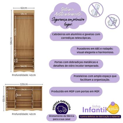 Imagem de Quarto de Bebê Completo com Berço 3 em 1 para Colchão 130x60cm Liz Multimóveis MP4563