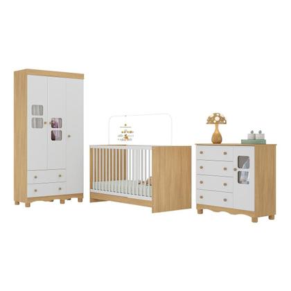 Imagem de Quarto de Bebê Completo com Berço 3 em 1 para Colchão 130x60cm Luna Multimóveis MP4528
