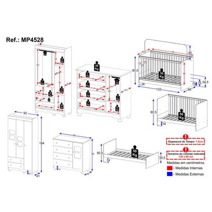 Imagem de Quarto de Bebê Completo com Berço 3 em 1 para Colchão 130x60cm Luna Multimóveis MP4528