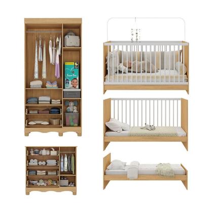 Imagem de Quarto de Bebê Completo com Berço 3 em 1 para Colchão 130x60cm Luna Multimóveis MP4528