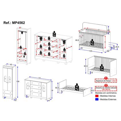 Imagem de Quarto de Bebê Completo com Berço 3 em 1 para Colchão 130x60cm Nina Multimóveis MP4562