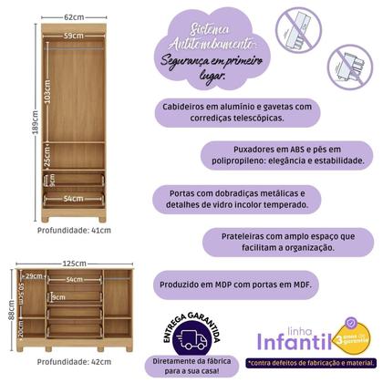 Imagem de Quarto de Bebê Completo com Berço 3 em 1 para Colchão 130x60cm Nina Multimóveis MP4562