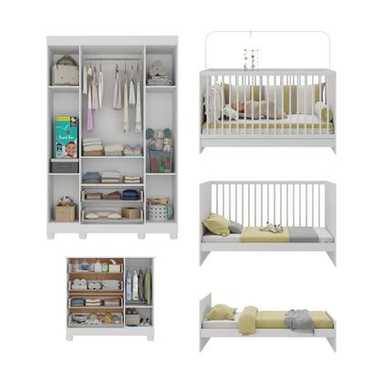 Imagem de Quarto de Bebê Completo com Berço 3 em 1 para Colchão 130x60cm Sol Multimóveis MP4518