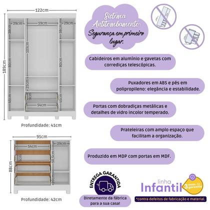 Imagem de Quarto de Bebê Completo com Berço 3 em 1 para Colchão 130x60cm Sol Multimóveis MP4518