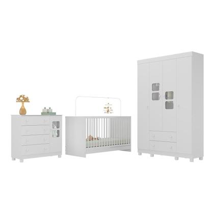 Imagem de Quarto de Bebê Completo com Berço 3 em 1 para Colchão 130x60cm Sol Multimóveis MP4518