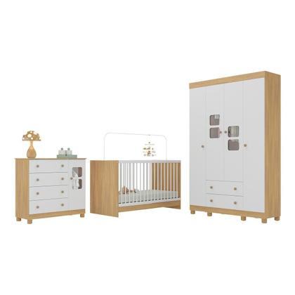 Imagem de Quarto de Bebê Completo com Berço 3 em 1 para Colchão 130x60cm Sol Multimóveis MP4518