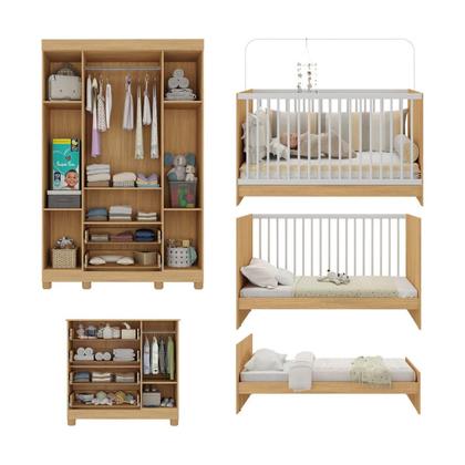 Imagem de Quarto de Bebê Completo com Berço 3 em 1 para Colchão 130x60cm Sol Multimóveis MP4518
