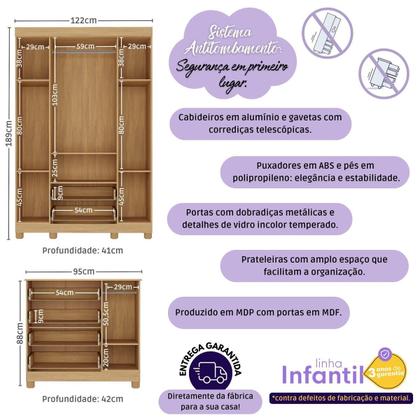 Imagem de Quarto de Bebê Completo com Berço 3 em 1 para Colchão 130x60cm Sol Multimóveis MP4518