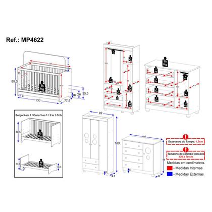 Imagem de Quarto de Bebê Completo com Berço Americano 3 em 1 Bombom Multimóveis MP4622