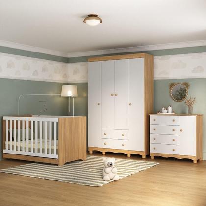 Imagem de Quarto de Bebê Completo com Berço Americano 3 em 1 Colchão Incluso Dengo Multimóveis MP4600