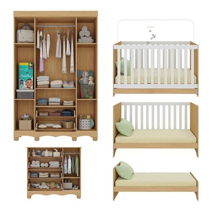 Imagem de Quarto de Bebê Completo com Berço Americano 3 em 1 Colchão Incluso Dengo Multimóveis MP4600