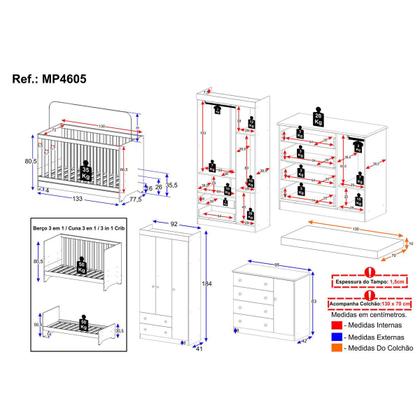 Imagem de Quarto de Bebê Completo com Berço Americano 3 em 1 Colchão Incluso Encanto Multimóveis MP4605