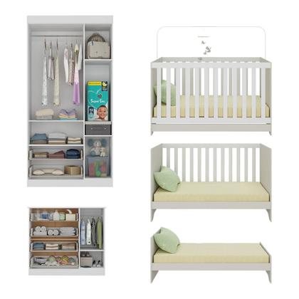 Imagem de Quarto de Bebê Completo com Berço Americano 3 em 1 Colchão Incluso Pirulito Multimóveis MP4637