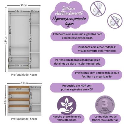 Imagem de Quarto de Bebê Completo com Berço Americano 3 em 1 Colchão Incluso Pirulito Multimóveis MP4637