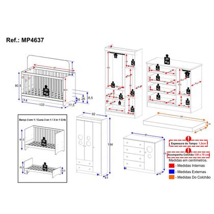 Imagem de Quarto de Bebê Completo com Berço Americano 3 em 1 Colchão Incluso Pirulito Multimóveis MP4637