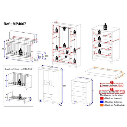 Imagem de Quarto de Bebê Completo com Berço Americano 3 em 1 Colchão Incluso Ternura Multimóveis MP4667