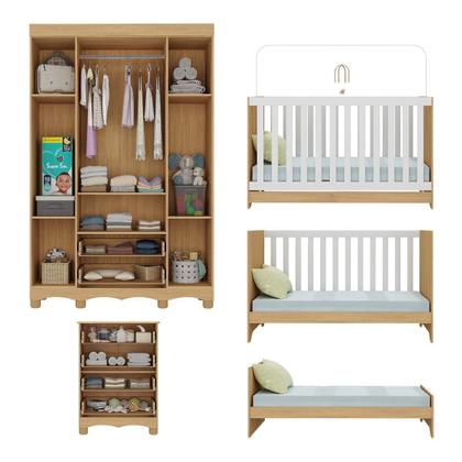 Imagem de Quarto de Bebê Completo com Berço Americano 3 em 1 Colchão Incluso Ternura Multimóveis MP4667