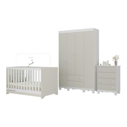 Imagem de Quarto De Bebê Completo Com Berço Americano 3 Em 1 Dengo Multimóveis MP4588 Branco-off White
