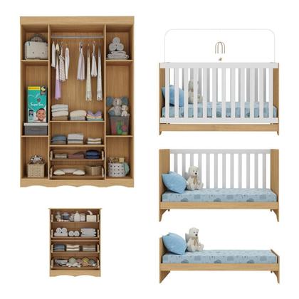 Imagem de Quarto de Bebê Completo com Berço Americano 3 em 1 Doçura Multimóveis MP4650