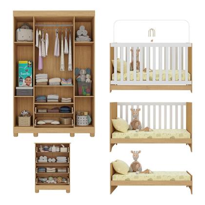 Imagem de Quarto de Bebê Completo com Berço Americano 3 em 1 Fofura Multimóveis MP4649