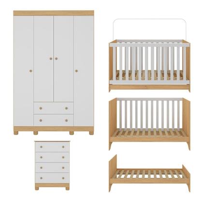 Imagem de Quarto de Bebê Completo com Berço Americano 3 em 1 para Colchão 130x70cm Allegra Multimóveis MP4586