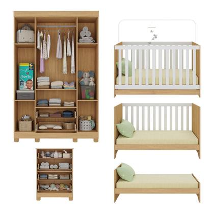 Imagem de Quarto de Bebê Completo com Berço Americano 3 em 1 para Colchão 130x70cm Allegra Multimóveis MP4586