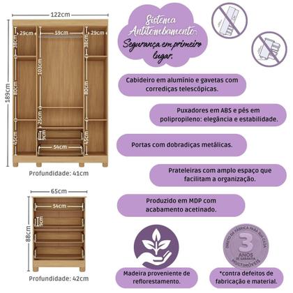 Imagem de Quarto de Bebê Completo com Berço Americano 3 em 1 para Colchão 130x70cm Allegra Multimóveis MP4586