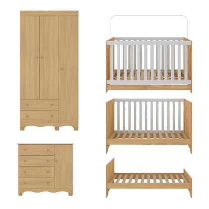 Imagem de Quarto de Bebê Completo com Berço Americano 3 em 1 para Colchão 130x70cm Dengo Multimóveis MP4592