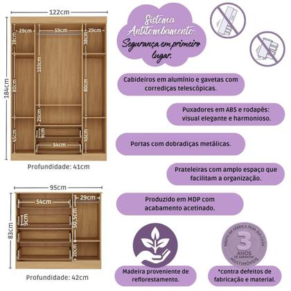 Imagem de Quarto de Bebê Completo com Berço Americano 3 em 1 para Colchão 130x70cm Encanto Multimóveis MP4581