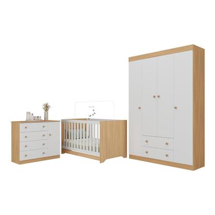 Imagem de Quarto de Bebê Completo com Berço Americano 3 em 1 para Colchão 130x70cm Encanto Multimóveis MP4581