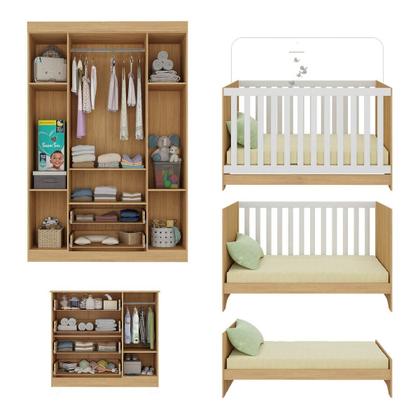Imagem de Quarto de Bebê Completo com Berço Americano 3 em 1 para Colchão 130x70cm Encanto Multimóveis MP4581