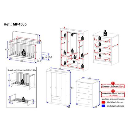 Imagem de Quarto de Bebê Completo com Berço Americano 3 em 1 para Colchão 130x70cm Encanto Multimóveis MP4585