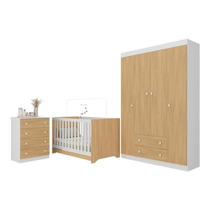 Imagem de Quarto de Bebê Completo com Berço Americano 3 em 1 para Colchão 130x70cm Encanto Multimóveis MP4585