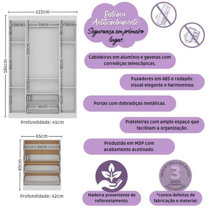 Imagem de Quarto de Bebê Completo com Berço Americano 3 em 1 para Colchão 130x70cm Encanto Multimóveis MP4585