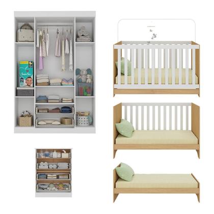 Imagem de Quarto de Bebê Completo com Berço Americano 3 em 1 para Colchão 130x70cm Encanto Multimóveis MP4585