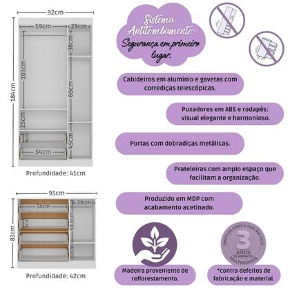 Imagem de Quarto de Bebê Completo com Berço Americano 3 em 1 para Colchão 130x70cm Encanto Multimóveis MP4589