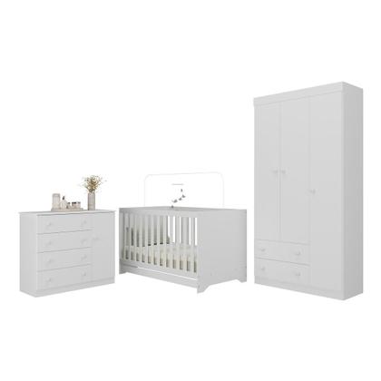 Imagem de Quarto de Bebê Completo com Berço Americano 3 em 1 para Colchão 130x70cm Encanto Multimóveis MP4589