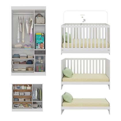Imagem de Quarto de Bebê Completo com Berço Americano 3 em 1 para Colchão 130x70cm Encanto Multimóveis MP4589