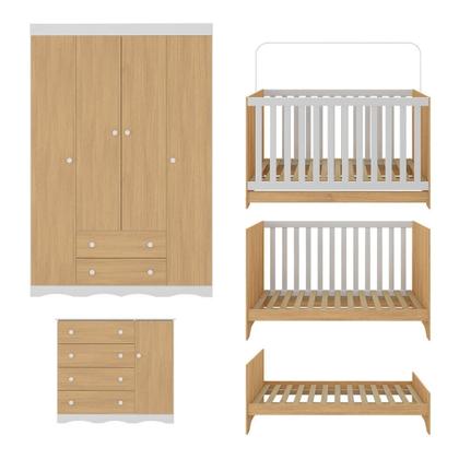 Imagem de Quarto de Bebê Completo com Berço Americano 3 em 1 para Colchão 130x70cm Realeza Multimóveis MP4583