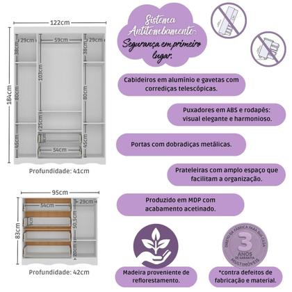 Imagem de Quarto de Bebê Completo com Berço Americano 3 em 1 para Colchão 130x70cm Realeza Multimóveis MP4583